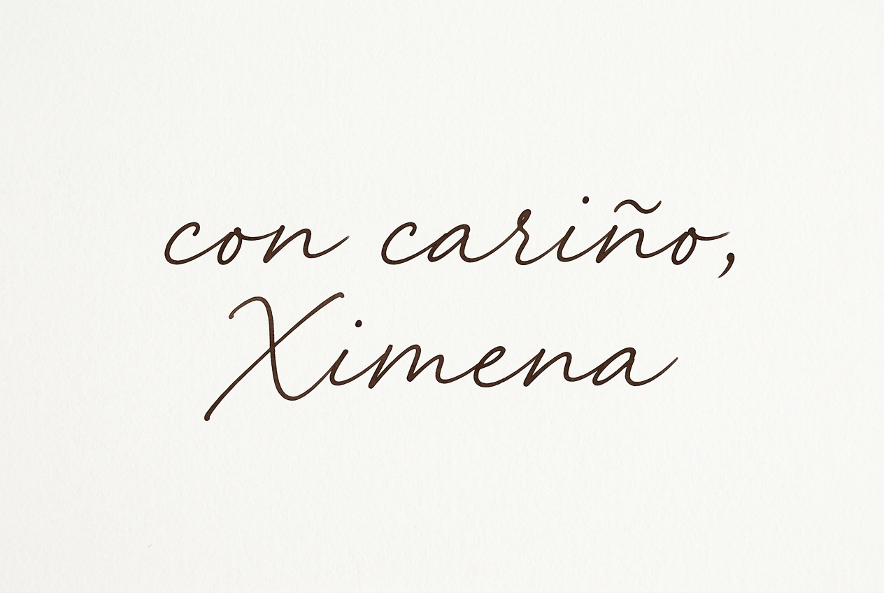 con cariño, Ximena — escrito a mano
